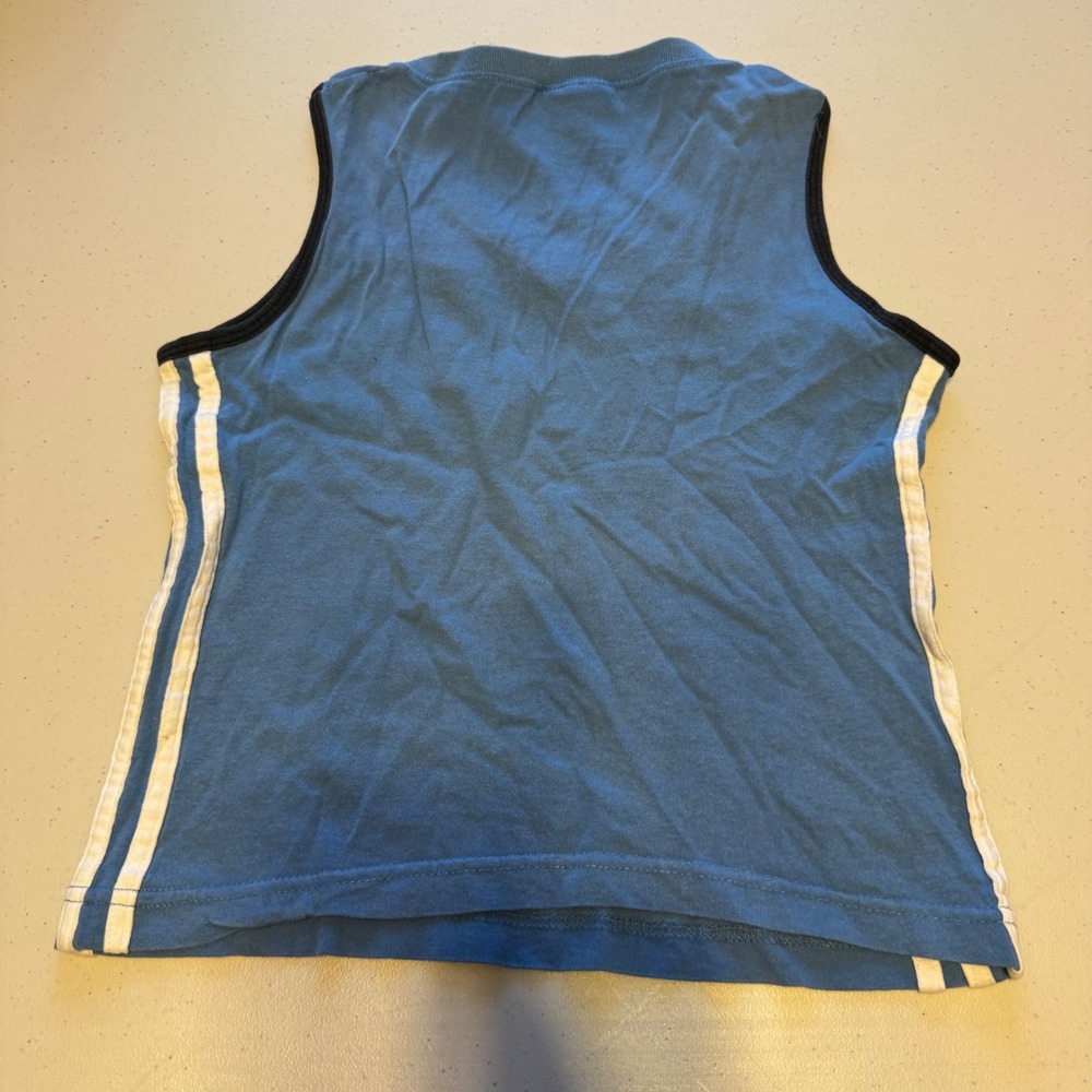 Vintage Y2K Adidas Girls Medium 8-10 Sleeveless Tank Top Blue 3-Stripe V-Neck - Picture 4 of 6